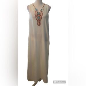 Orderplus size S white maxi swimsuit coverup w/side slits GUC